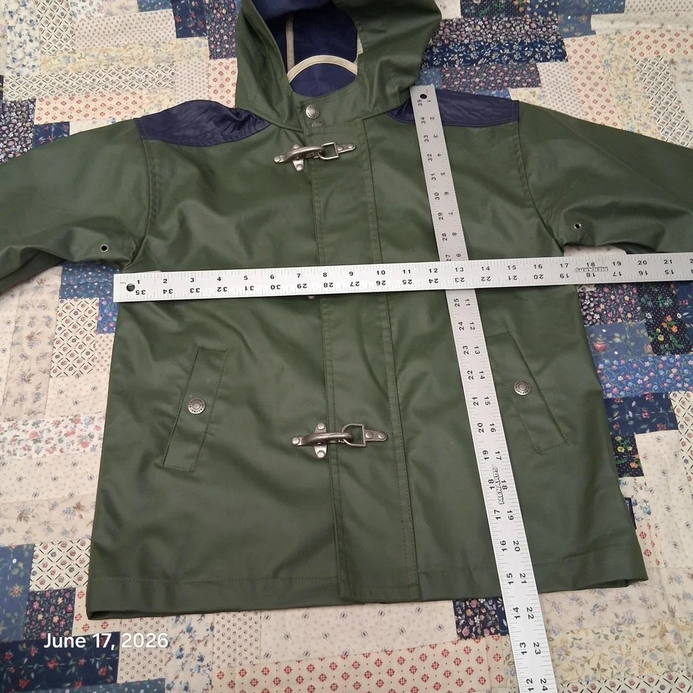 Vtg 90s Gymboree Gymsport Fireman Raincoat Jacket Green Blue Metal Clasp XL 5 6